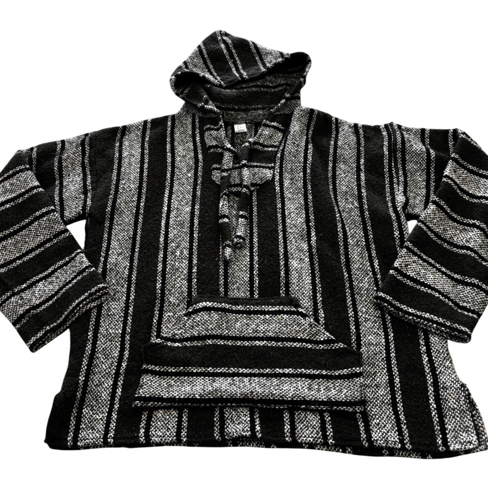 Molina Mens Baja Hoodie Green Black‎ Striped Mexican Drug Rug Pullover XL (D2)